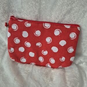 Thirty-One Red & White Polka Dot Mini Zipper Pouch. Small Travel or Makeup Bag